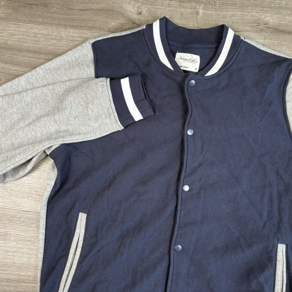 Sovereign Code Mens Medium Bloomington Varsity Jacket Striped Ribbed Long Sleeve